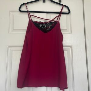 Lace detail cris cross neck tank top